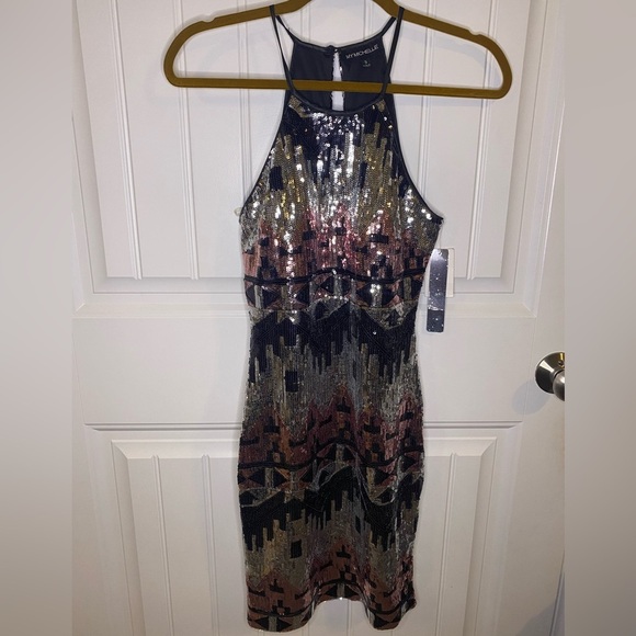 My Michelle tribal sequin halter dress - Picture 2 of 8